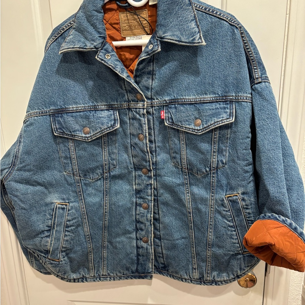 NWT Blue Denim Jacket with Terracotta Lining